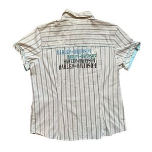 Y2K biker off white stripe Harley Davidson mechanic top